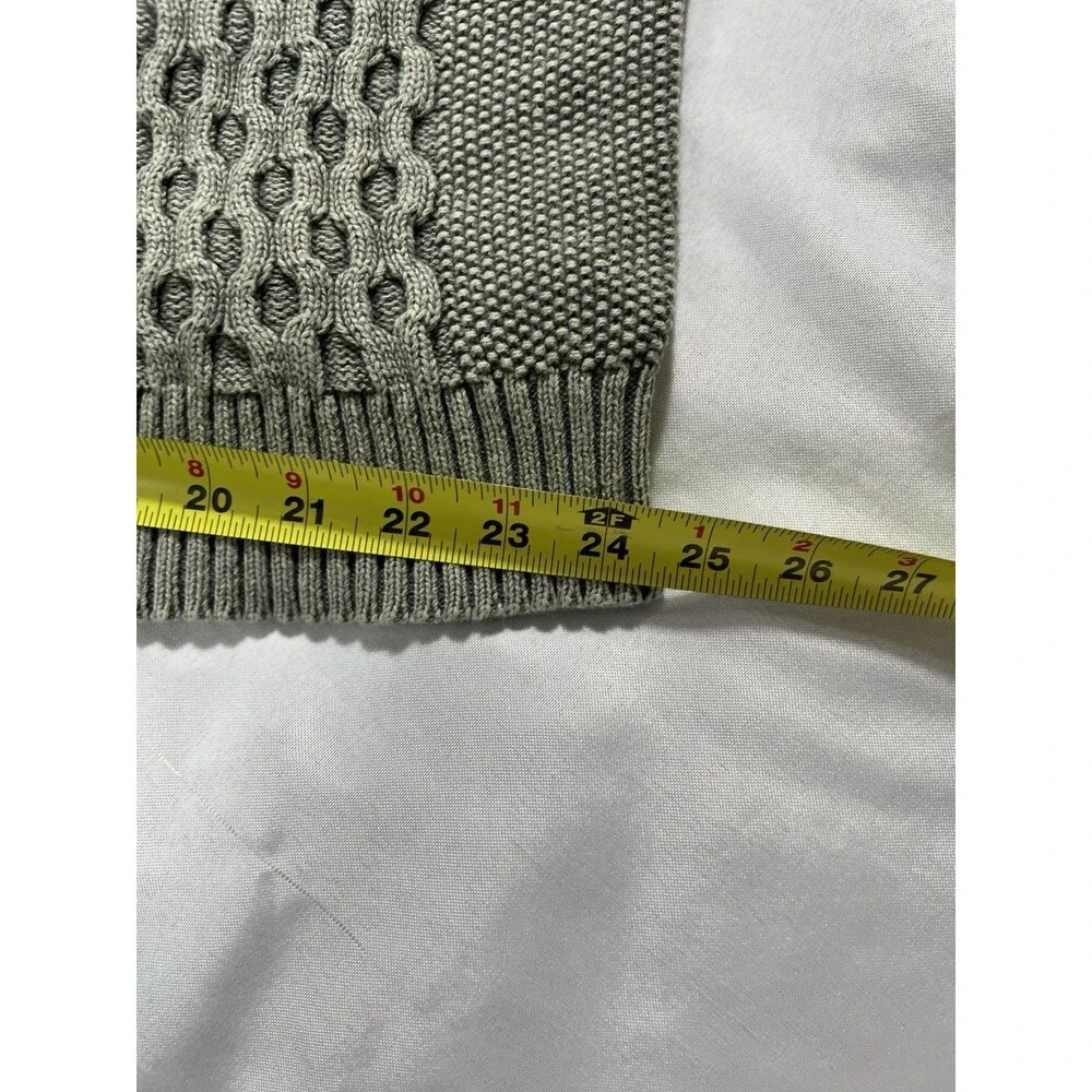 J Jill Olive Green Mineral Wash Thick Cable Knit Chunky Cotton Sweater L Tall - Picture 6 of 12